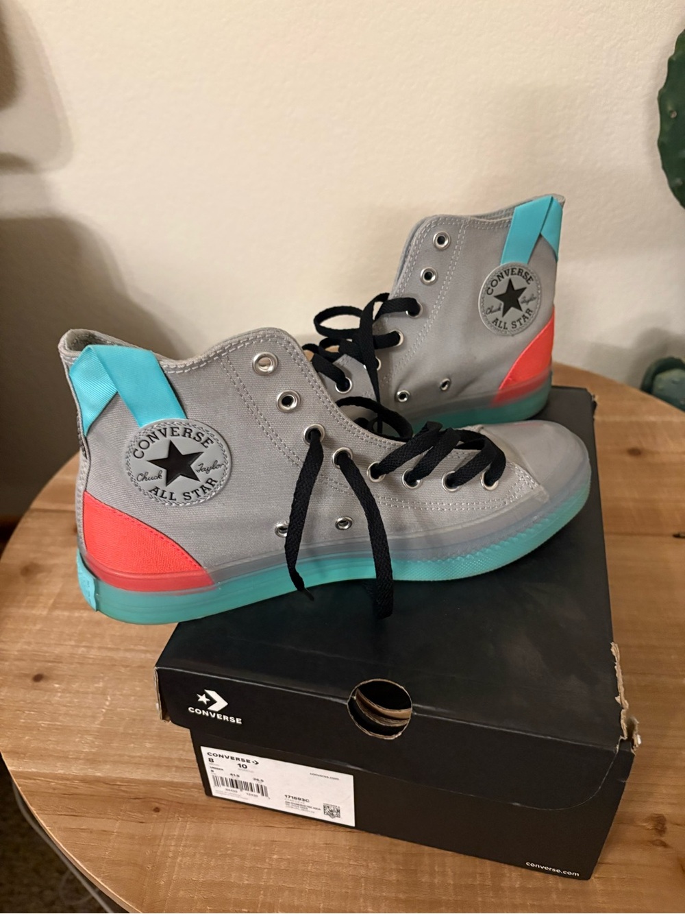 Converse Women's High Top Sneakers - Gray with Aqua and Coral Accents - Picture 1 of 6